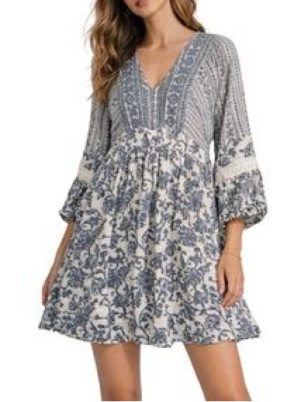 Sincerely Jules Blue Floral V-Neck Mini Dress